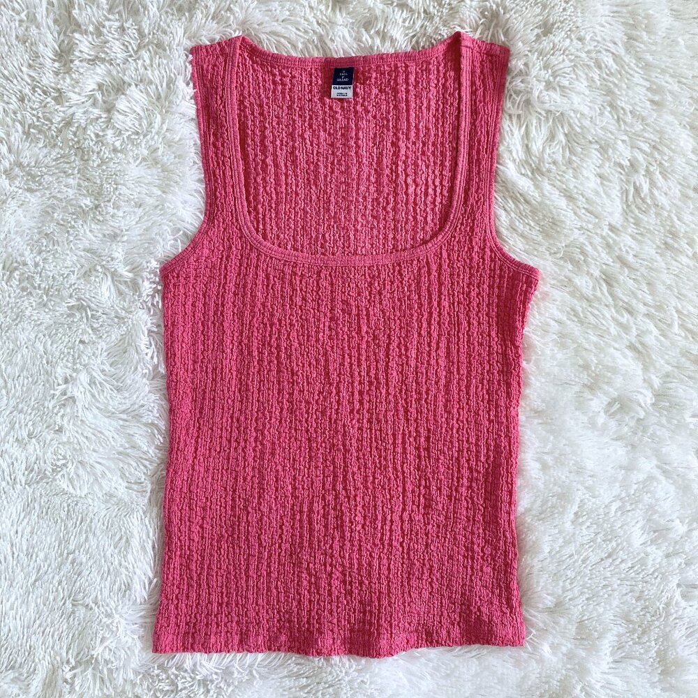 Textured Pink Square-Neck Tank - Small / Tall